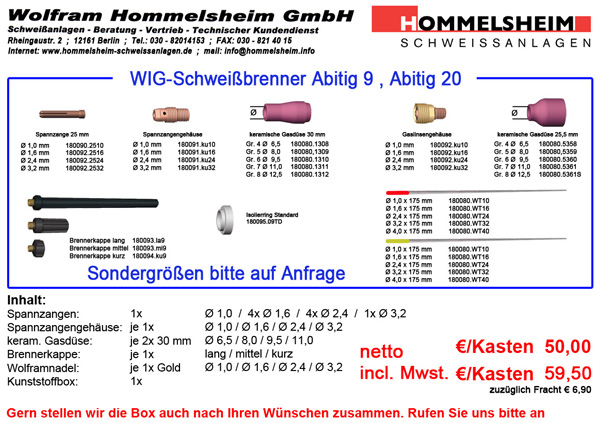 Sortimentskasten WIG-Brenner